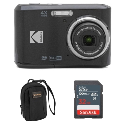 KODAK Pixpro Fz45 Friendly Zoom 16Mp Full HD Digital Camera (Black) Bundled With 32GB Memory Card And Camera Bag