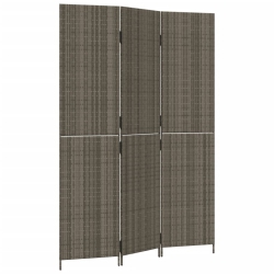 VIDAXL Room Divider 3 Panels Poly Rattan In Grey