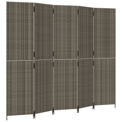 VIDAXL Room Divider 5 Panels Poly Rattan In Grey