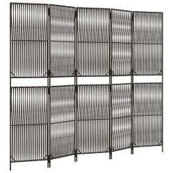 VIDAXL Room Divider 5 Panels Poly Rattan In Grey