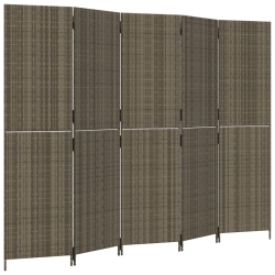 VIDAXL Room Divider 5 Panels Poly Rattan In Grey