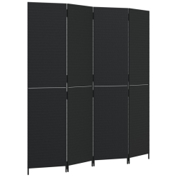 VIDAXL Room Divider 4 Panels Poly Rattan In Black