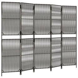 VIDAXL Room Divider 5 Panels Poly Rattan In Grey