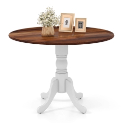 COSTWAY Rustic Dining Table Wooden Dining Table With Round Tabletop & Curved Trestle Legs