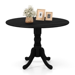 COSTWAY Rustic Dining Table Wooden Dining Table With Round Tabletop & Curved Trestle Legs