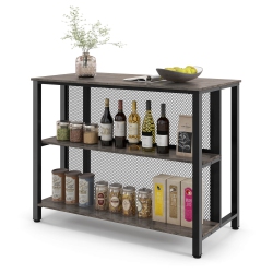 COSTWAY 36" Tall 3-Tier Bar Table With Storage Metal Frame Adjustable Foot Pads