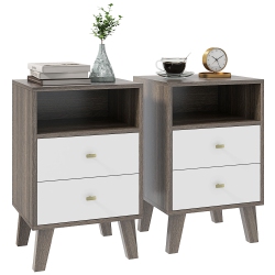 HOMCOM Nightstand Set Of 2, Bedside Table With 3 Drawers And Open Storage, Modern End Table for Bedroom, Grey In Brown