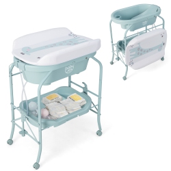 COSTWAY Babyjoy Baby Changing Table With Bathtub Folding & Portable Diaper Station With Wheels
