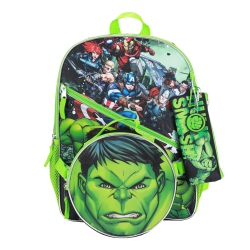 BIOWORLD Marvel Avengers Hulk Smash Kids 16" Backpack And Lunch Bag 5 Piece Set