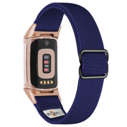 STRAPSCO Nylon Stretch Band for Fitbit Charge 6 - - Rose Gold Adapter In Blue