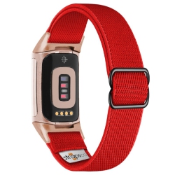 STRAPSCO Nylon Stretch Band for Fitbit Charge 6 - - Rose Gold Adapter In Red