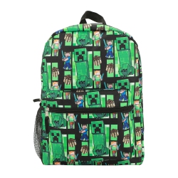 BIOWORLD Minecraft Creeper Steve Alex Pattern Kids 16" Backpack