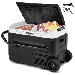 COSTWAY Dual Zone 12V Car Refrigerator 42Qt Portable Compressor Fridge Freezer (-4℉~68℉)