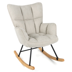 COSTWAY Giantex Linen Nursery Rocking Chair With High Backrest Padded Armrests & Seat for Nursery