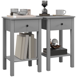 HOMCOM Side Table Set Of 2, End Tables With Drawer And Bottom Shelf, 2-Tier Nightstand for Bedroom, Living Room In Grey