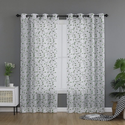 CANADIAN LINEN Voile Sheer Curtains W 52" X L 84", 2 Panels Light Filtering Washable Sheer Window Drapes Ring Curtains, Decorative Leaves Design