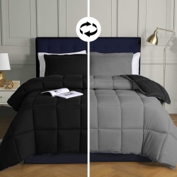 CANADIAN LINEN Reverisble Comforter 80"x90" Down Alternative Breathable Quilted Warm Cozy Box Stitched Breathable Duvet Inserts & Black, Full In Grey