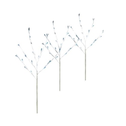 BRITE STAR Set Of 3 Pre-Lit White Christmas Twig Tree Path Markers 30" - Twinkling Led Mini Lights In Blue