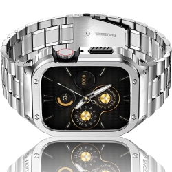 WORRYFREE GADGETS Uni-Body Metal Band for Apple Watch 49MM - In Silver