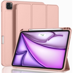 CSMART [Cs] Slim Magnetic Smart Cover Stand Case & Pencil Holder for Apple Ipad Pro 11" 2024, Rose In Gold