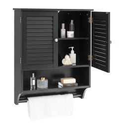 COSTWAY Bathroom Wall Mounted Medicine Cabinet With Louvered Doors & Towel Bar
