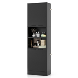 COSTWAY 75" Tall Bathroom Storage Cabinet With 4 Doors & 2 Open Compartments Freestanding