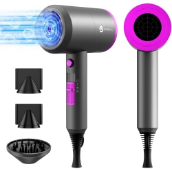 SLOPEHILL Professional Ionic Hair Dryer, Powerful 1800W Fast Drying Low Noise Blow Dryer \w 2 Concentrator Nozzle 1 Diffuser Attachments for Home