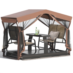 EROMMY 42" X 88" Outdoor Glider Benches With Canopy And Netting, Aluminum Frame, 4-Seat Patio Swing Chair - In Brown