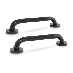 PLUVIAH Bathroom Grab Bar Handle for Seniors (12 Inch, 2 Pack, Black) Perfect for Shower, Toilet, Tub, Handicap, Elderly, Injury, Kid, Senior Assist