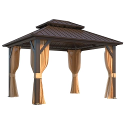 EROMMY 12' X 16' Outdoor Hardtop Gazebo With Galvanized Steel Double Roof & Aluminum Frame, Outdoor Pergola With Premium Curtains And Nettings -