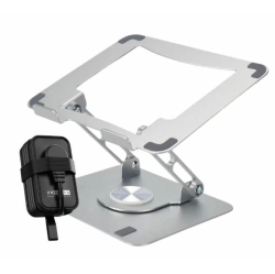 UNCAGED ERGONOMICS Rise Swivel Adjustable Laptop Desk Stand 2.0 (Silver) And Travel Charger Power Strip W/3 Ac, 2 USB Ports, 1 Fast Charging USB-C