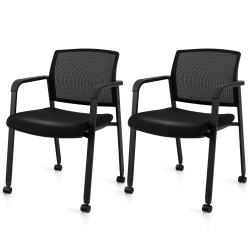 COSTWAY Conference Chairs Set Of 2 Stackable Office Guest Mesh Chair Waiting Room Wheels