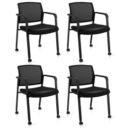 COSTWAY Conference Chairs Set Of 4 Stackable Office Guest Mesh Chair Waiting Room Wheels
