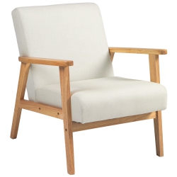 HOMCOM Fabric Accent Chair, Upholstered Armchair, Mid-Century Modern Living Room Chair With Wood Legs And Padded Cushion for Bedroom, Cream In White