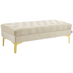 HOMCOM Velvet Upholstered Bench Seat, End Of Bed Bench, Entryway Shoe Bench With Button Tufted And Metal Legs for Living Room, Bedroom, Dining Room