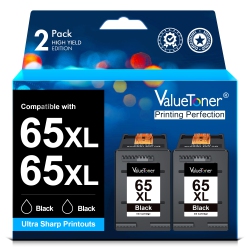 VALUETONER Refurbished (Excellent) Ink Cartridges Replacement for HP 65Xl 65 Xl for Envy 5055 5052 5058 Deskjet 3755 2655 3720 3722 3723 3752 3758