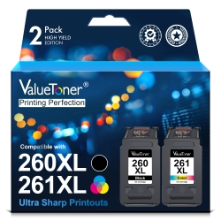 VALUETONER Refurbished (Excellent) Ink Cartridge Replacement for Canon 260Xl 261Xl Work for Ts6420A Ts6420 Tr7020 Tr7020A (1 Black, 1 Color)