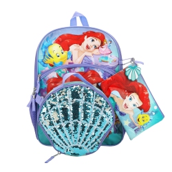 BIOWORLD Disney Princess The Little Mermaid Kids 16" Backpack And Lunch Bag 5 Piece Set
