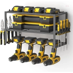 GENER Power Tool Organizer & Drill Holder | Heavy Duty 3-Layer Tool Rack | Wall Mounted Storage for 4 Drills