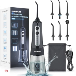 INSMART Cordless Water Flosser Dental Pick | Professional Oral Irrigator With 4 Diy Modes | Ipx7 Waterproof, 300Ml Tank, USB Rechargeable | In Black