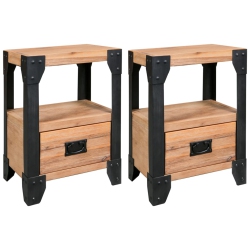 VIDAXL Nightstands 2 PCs Solid Acacia Wood Steel 40X30X54 Cm