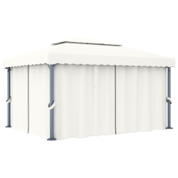 VIDAXL Gazebo With Curtain 4X3 M Cream Aluminium In White