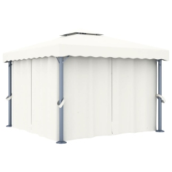 VIDAXL Gazebo With Curtain 3X3 M Cream Aluminium In White