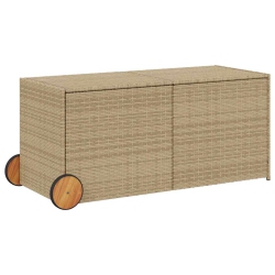 VIDAXL Garden Storage Box With Wheels Mix 283L Poly Rattan In Beige