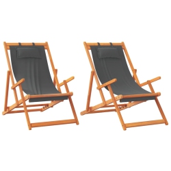 VIDAXL Folding Beach Chairs 2 PCs Fabric In Grey