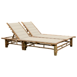 VIDAXL 2-Person Sun Lounger With Cushions Bamboo