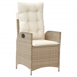 VIDAXL Reclining Garden Chair With Cushions Poly Rattan In Beige