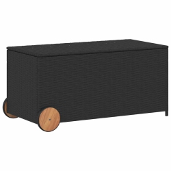 VIDAXL Garden Storage Box With Wheels 190L Poly Rattan In Black