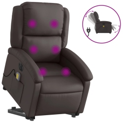 VIDAXL Electric Stand Up Massage Recliner Chair Real Leather In Dark Brown