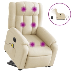 VIDAXL Electric Stand Up Massage Recliner Chair Cream Fabric